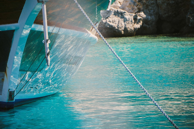 Boat anchored in tropical waters